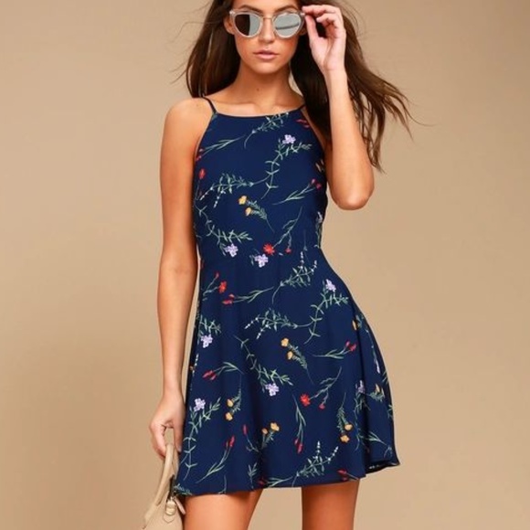 Lulus Dresses & Skirts - FLOWER OF THE FLOCK NAVY BLUE FLORAL PRINT SKATER